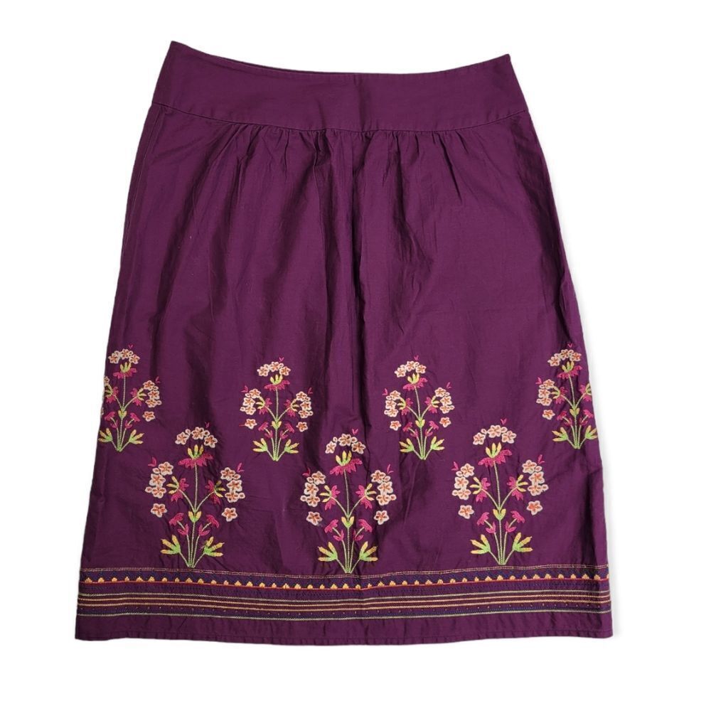 Talbots Petites Purple Floral Embroidered‎ Midi Skirt Women's Size  4